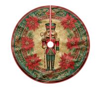 Nutcracker Tree Skirt, Christmas Festive Poinsettia Gold Christmas Red Velvet Tree Skirt Holiday Decorations for Home Entryway Indoor Outdoor Festival Party Decor 48 Inch