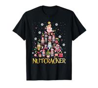 Nutcracker Tree Vintage Christmas Figures Retro Nutcracker Christmas Tree Stars Dancer X-Mas Unisex S Black Crew Neck T-Shirt