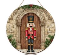 Nutcracker Welcome Sign for Front Door, Christmas Traditional Holly Stone Wall Xmas Red Wood Front Porch Welcome Signs for Home Beautiful Home Decorations Set of 1