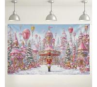 Nutcracker Wonderland Backdrop, Colorful Holiday Decorations for Christmas Parties, Snowy Scene Photo Background for Kids Birthdays, Indoor/Outdoor Use 71x43 Inch