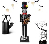 Nutcrackers Figures Day Of The Dead - Wooden Desk Ornament, Cat Figurine Decoration | 14 Inch Skeleton Display Collectible Statue, Gothic Festival Home Shelf Decor With Halloween Holiday Mantel Accent
