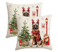 NUTEEN Christmas Trees Snowflake Throw Pillow Cover, 18x18 Set of 2 German Shepherd Winter Holiday Cushion Case Decoration for Sofa