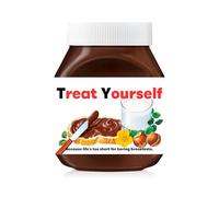Nutella Custom Text Sticker Wrapper For Jar Chocolate Gift Set - Matte Vinyl Stickers & Labels for 350 g Hazelnut Spread Jars - Birthday Hamper & Christmas Gifts (Treat Yourself (fits jar 350 g))