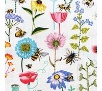 Nutex Fabric - Bee Haven Bumble Bees & Flowers - Patchwork Quilting Dressmaking Craft Fabric