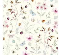 Nutex Fabric - 'Birdsong' Butterfly Bees Plants Flowers Berries on Cream - Patchwork Quilting Dressmaking Craft Fabric
