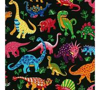 Nutex Fabric - Dinosaur Dance on Black - Multicoloured Dinos - Patchwork Quilting Dressmaking Craft Fabric