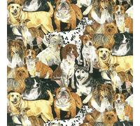 Nutex Fabric - Doggie Delight Cute Dog Print on Black - Patchwork Quilting Dressmaking Craft Fabric