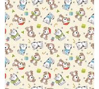 Nutex Fabric - Festive Cats & Dogs on Cream & Gold Background -Christmas Craft Fabric Material