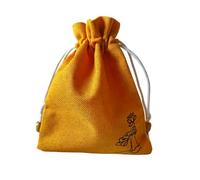 NUTFORD Zen Style Drawstring Burlop Pouch with Real Wood Beads Lotus Print Powder-Leak-proof Lining Suitable for Containing Jewellrey, Dried Herbs, Meditation Accessories, etc. (Large-Orange)