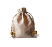 NUTFORD Zen Style Drawstring Burlop Pouch with Real Wood Beads Lotus Print Powder-Leak-proof Lining Suitable for Containing Jewellrey, Dried Herbs, Meditation Accessories, etc. (Large-Cream)