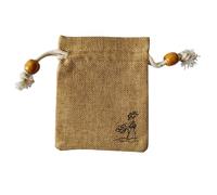 NUTFORD Zen Style Drawstring Burlop Pouch with Real Wood Beads Lotus Print Powder-Leak-proof Lining Suitable for Containing Jewellrey, Dried Herbs etc. (Small-Brown)
