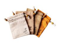 NUTFORD Zen Style Drawstring Burlop Pouch with Real Wood Beads Lotus Print Powder-Leak-proof Lining Suitable for Containing Jewellrey, Dried Herbs etc. (Large-Assorted Pack of 4)