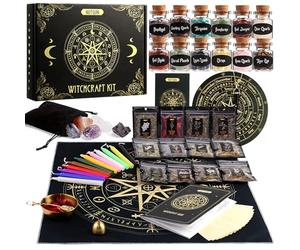 Nutgun Large Witchcraft Supplies Kit 60 PCS, Wiccan Supplies and Tools Including Witchcraft Herbs, Spell Candles, Crystals, Guidebook, Witch Altar Spell Starter Kit, Witchy Gifts for Women