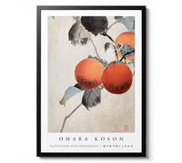 Nuthatcher atop Persimmons by Ohara Koson, Traditional Woodblock Ukiyo-e Style Poster, Japanese Nature Print, Bird and Fruit Wall Art Decor Gift, Archival Matte, A2 (Print Only) - 59.4x42cm