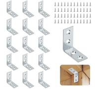 NUTKIT 16 Pcs Angle Brackets for Wood, Metal Small L Shaped Brackets for Wood with Screws, 90 Degree Galvanised Steel Corner Bracket for Fix &Repaire Furniture,Shelves,Windows,Cabinets (30x 30x15mm)