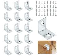 NUTKIT 16 Pcs Angle Brackets for Wood, Metal Small L Shaped Brackets for Wood with Screws, 90 Degree Galvanised Steel Corner Bracket for Fix &Repaire Furniture,Shelves,Windows,Cabinets (20x 20x15mm)