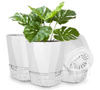 NUTKIT 18cm Plastic Plant Pots Indoor, 3 Pack House Plant Pots with Drainage Holes and Saucers, Modern Decorative Flower Pot for All House Plants (Black)