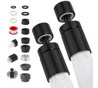 NUTKIT 2pc Kitchen Tap Spray Head, 360° Kitchen Sink Faucet Aerator, Black | Tap Aerator with 2 Functions Modes, Universal Tap Adapter Attachment with Connector Adapter, for Kitchen Bathroom