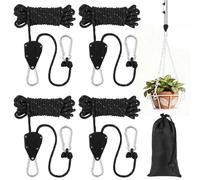 NUTKIT 4 Pack Tent Guy Ropes, 4 mm Ratchet Guy Ropes with Rope Tensioner, 4 M Portable Adjustable Fix Camping Rope, Tent Guide Guyline Ropes for Camping, Hiking, Awning, Grow Lights(with Storage Bag)