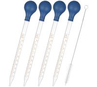 NUTKIT 4PCS Glass Pipette Dropper, 10ml Lab Graduated Glass Pipettes Set with Rubber Bulb & Cleaning Brush, Liquid Droppers for Laboratory, Crafts and Industrial Use