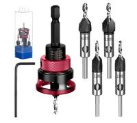 NUTKIT 6 PCS Countersink Drill Bit Set, HSS Countersink Wood Drill Bits With 1/4 Inch Hex Shank, Counter-Bore Precision Drilling Tools For Woodworking DIY (Red)