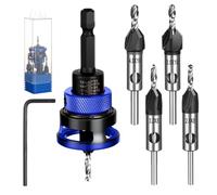NUTKIT 6 PCS Countersink Drill Bit Set, HSS Countersink Wood Drill Bits With 1/4 Inch Hex Shank, Counter-Bore Precision Drilling Tools For Woodworking DIY (Blue)