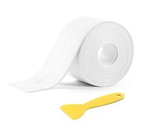 NUTKIT Bath Sealant Strip Self Adhesive, 19mmx3.2m Caulk Strip, White Bathroom Anti Mould Sealant strip, Shower Tray Sealing strip, Waterproof Sealing Tape with shovel for Kitchen, Toilet, Wall Corner
