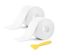NUTKIT Bath Sealant Strip Self Adhesive, 2PC 19mmx3.2m Caulk Strip, White Bathroom Anti Mould Sealant strip, Shower Tray Sealing strip, Waterproof Sealing Tape with shovel for Kitchen, Toilet, Corner