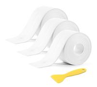 NUTKIT Bath Sealant Strip Self Adhesive, 3PC 19mmx3.2m Caulk Strip, White Bathroom Anti Mould Sealant strip, Shower Tray Sealing strip, Waterproof Sealing Tape with shovel for Kitchen, Toilet, Corner