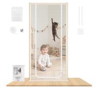 NUTKIT Cat Screen Door, Reinforced Mesh Door Screen for Cats, Heavy Duty Pets Proof screen door with Zipper, Magnetic Blocks Automatic Attract Silently to Prevent Pets Running Out (White,90cm x 210cm)