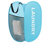 NUTKIT Collapsible Washing Basket, Mesh Folding Laundry Baskets, Pop up Laundry Basket with Side Pocket and Hampers, Large Mesh Washing Bag with Handles for Bathroom College Dorm Travel, Blue