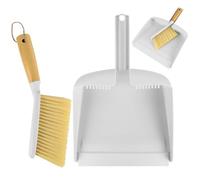NUTKIT Dustpan And Brush Sets, 2 in 1 Brush And Pan Set, Small Garden Dustpan and brush, Sturdy and Effective Broom And dustpan Set, Bamboo Sweeping brush Indoor Cleaning Tools for Easy Storage(White)