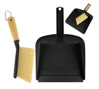 NUTKIT Dustpan And Brush Sets, 2 in 1 Brush And Pan Set, Small Garden Dustpan and brush, Sturdy and Effective Broom And dustpan Set, Bamboo Sweeping brush Indoor Cleaning Tools for Easy Storage(Black)