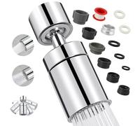 NUTKIT Kitchen Tap Spray Head, 360° Kitchen Sink Faucet Aerator, Silver | Tap Aerator with 2 Functions Modes, Universal Tap Adapter Attachment with Connector Adapter, for Kitchen Bathroom