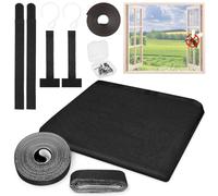 NUTKIT Magnetic Fly Screen Window, 120 x 140cm Magnetic Polyester Mesh, Window Fly Screen Close Automatically, No Drilling Silent Window-Netting for Insects Mosquito Bugs (Black Frame Black Net)
