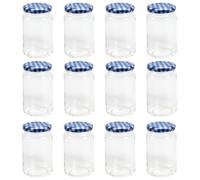 Nutley's Glass Preserve Jars with Blue Gingham Twist-Off Lids, 370ml, 12 Pack, for Jam, Pickles, Chutneys, Sauces, Homemade Preserves