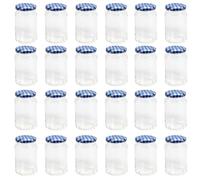 Nutley's Glass Preserve Jars with Blue Gingham Twist-Off Lids, 370ml, Clear, 24 Pack, Food Safe Storage for Jams and Preserves, Cylindrical Shape