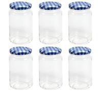 Nutley's Glass Preserve Jars with Blue Gingham Twist-Off Lids, 370ml, Pack of 6, for Jam, Pickles, Chutneys, Sauces, Homemade Preserves