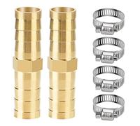 nutmanel 2 Pack I-Shaped 2 Ways Brass Hose Barb,10mm 2 Way Hose Connector, Fuel Joiner Pneumatic Connector with 4 Hose Clamps, for Hose Connections,Compressed Air Oil Gas Pipe