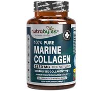 Nutrabytes 100% Pure Marine Collagen Supplement, 1,250mg (180 Capsules) | Type 1 Hydrolysed Collagen Peptides for Skin, Hair, Nails & Joints | Supplement for Men and Women | 3 Month Supply