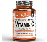 Nutrabytes High Strength 1,500mg Vitamin C & 40mg Zinc Supplement, 60 Capsules | Advanced Immune Support with Rosehip & Citrus Bioflavonoids for Healthy Skin & Joints | 1 Month Supply of Vegan Tablets