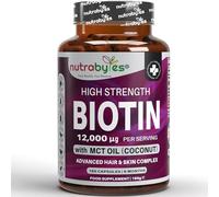 Nutrabytes High Strength Biotin 12,000mcg, 180 Capsules | Hair, Skin & Nails Complex Beauty Supplement with MCT Coconut Oil | Advanced Supplements for Energy, Brain & Heart Health | 6 Month Supply