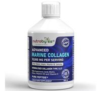 Nutrabytes High Strength Marine Collagen Liquid, Sugar Free, 10,000mg, Hydrolysed Collagen Peptides with Hyaluronic Acid, Biotin, Silica, Vitamin C, D3, B12, Collagen Supplements for Women & Men,500ml