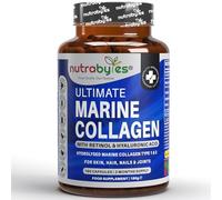 Nutrabytes Marine Collagen Supplement, 900mg (180 Capsules) | Type 1 & 3 Hydrolysed Collagen Peptides with Hyaluronic Acid, Vitamin C for Skin, Hair, Nail, Joint & Bone Health | 3 Months | Made in UK