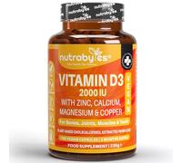 Nutrabytes Vitamin D3 2000iu, 180 Capsules | High Strength Supplement with Zinc, Calcium, Magnesium & Copper | Vegan Vitamins & Minerals to Support Bones, Muscles, Teeth, Energy & Immunity | 3 Months