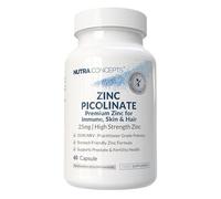 Nutraconcepts Zinc Picolinate - 25mg Elemental Zinc - 250% NRV - High Absorption - Immune, Skin, Hair & Prostate Support - With Alfalfa - 60 Vegan Capsules - Zero Fillers - Hypoallergenic - Made in UK