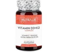Vitamin D3 1.000 IU per day + K2 MK7 High Strength and Absorption | Contributes to the Immune System, Bones and Muscles with Vitamin D3, K2, C, Silicon and Extra Virgin Olive Oil | 60 Softgel Nutralie