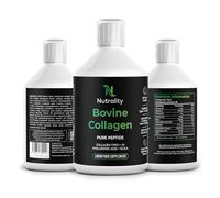 Nutrality Bovine Collagen Peptides Sugar Free | 10,000mg Type 1 | Collagen Supplements for Women Peptides, Hyaluronic Acid, Biotin | Strawberry Flavour | Healthy Skin, Hair, Nails | 500ml | 3 Pack