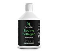 Nutrality Bovine Collagen Peptides Sugar Free | 10,000mg Type 1 | Collagen Supplements for Women Peptides, Hyaluronic Acid, Biotin | Strawberry Flavour | Healthy Skin, Hair, Nails | 500ml