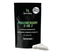 Nutrality Magnesium 3-in-1 Complex Food Supplement | 1800mg High Absorption Glycinate, Citrate and Taurate | 352mg Elemental Magnesium | Muscle, Sleep & Nerve Support | Made in UK | 60 Vegan Capsules